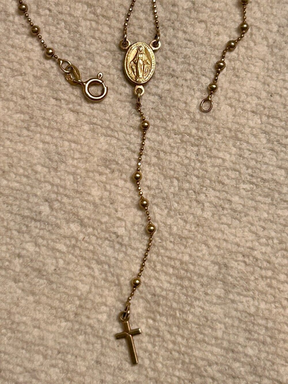 Italian 925 Sterling Silver Gold Tone Rosary Y Necklace Miraculous Medal Cross